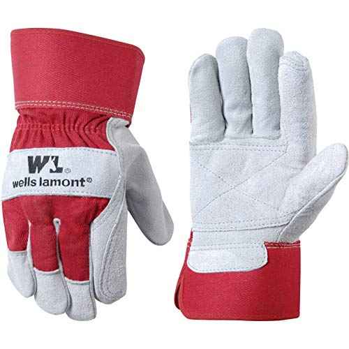 Wells Lamont Leather Work Gloves with Safety Cuff, Double Palm, Split Cowhide, Large (4050)