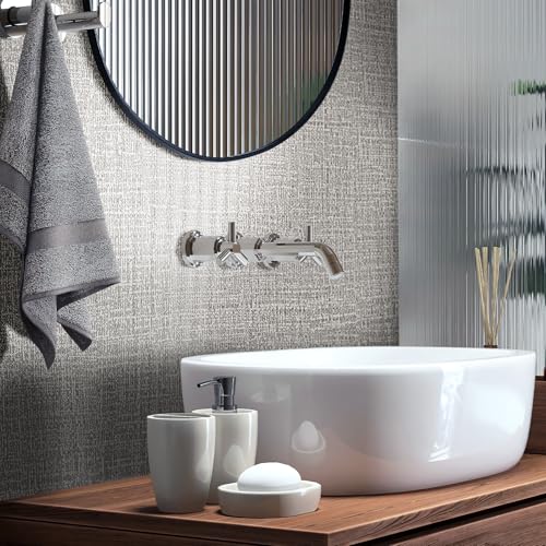 WADILE Grasscloth Peel and Stick Wallpaper 15.7x78.7in Light Gray Textured Contact Paper for Walls & Cabinets
