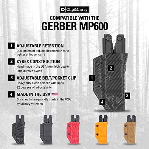 Clip & Carry Kydex Multitool Sheath for Gerber MP600 ~Fits bluntnose & needlenose Models~ Made in USA (Multi-Tool not Included) Multi Tool Holder Holster
