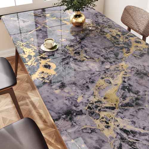 Wallercity Glossy Purple Gold Marble Contact Paper for Table Tops Waterproof Shiny Cracked Marble Wallpaper Peel and Stick Vinyl Purple Granite Wall Paper for Cabinets Counter Top Covers 15.8"x78.7"