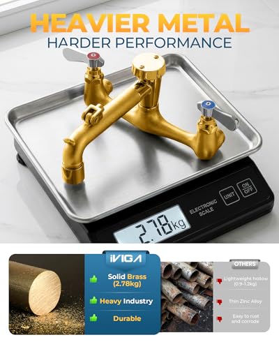 IVIGA Rough Chrome Commercial Wall Mount Mop Sink Faucet with Vacuum Breaker, 8 Inch Center, 1/4 Turn Ceramic Valves, Heavy Duty Solid Brass