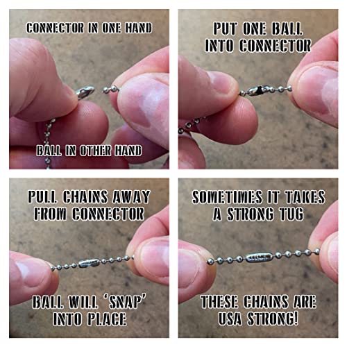 Stainless Steel Military Dog Tag Chain Set 27in & 4.5in Ball Chains US Made
