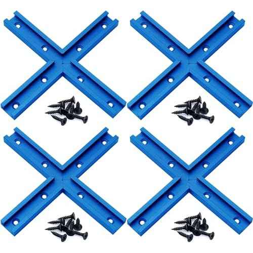 Aluminum T-Track Intersection Kit with Wood Screws?Double Cut Profile Universal with Predrilled Mounting Holes -Woodworking and Clamps ? Fine Sandblast Anodized - 4 PK (Blue)