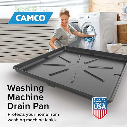 Camco Graphite 30 x 32-In Drip Pan for Washing Machines with 1in x 1.5in Drain Fitting (20750) – Standard Packaging
