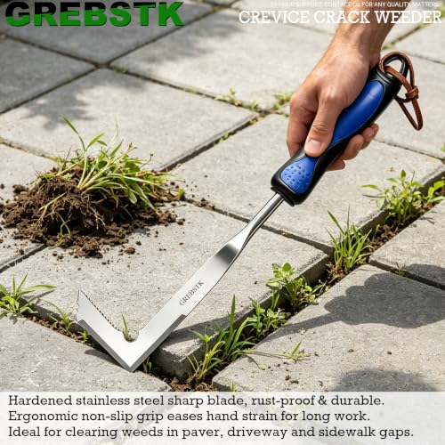 GREBSTK 12in Manual Weeder - Stainless Steel Crack & Crevice Weeding Tool