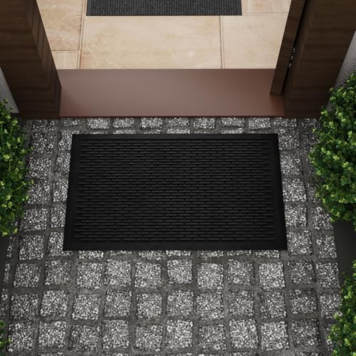 Ottomanson Waterproof Rubber Doormat - Heavy-Duty Non-Slip Entry Rug 18x30 in Black