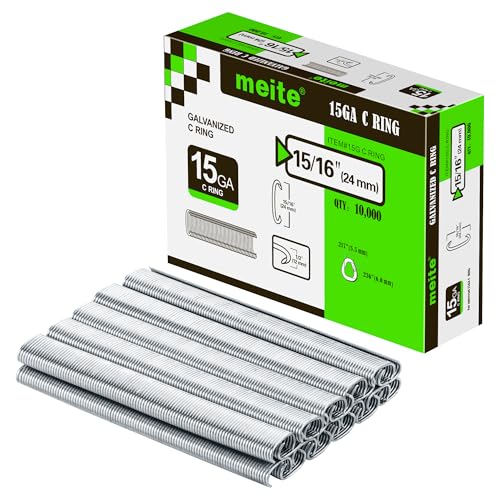 Meite 15 Gauge 3/4" Hog Rings - Galvanized Steel Staples for Mattress & Upholstery (10000 Count)