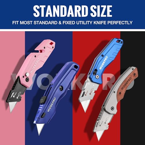 WORKPRO 100 Pack Utility Knife Blades SK5 Steel with Dispenser - Sharp & Durable Replacement Blades