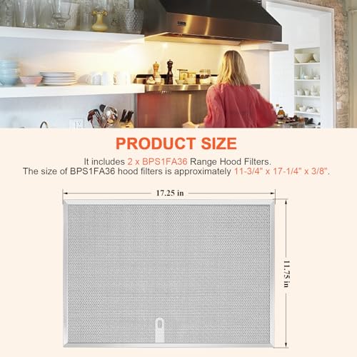 Beaquicy BPS1FA36 2-Pack Range Hood Filter 11-3/4" x 17-1/4" x 3/8" Fit 36" Allure WS1/WS2