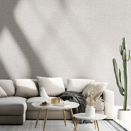 WADILE Grasscloth Peel and Stick Wallpaper 15.7x78.7in Light Gray Textured Contact Paper for Walls & Cabinets