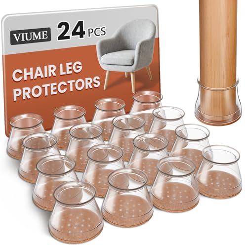 VIUME 24 Pcs Clear Universal Round & Square Chair Leg Floor Protectors for Hardwood Floors