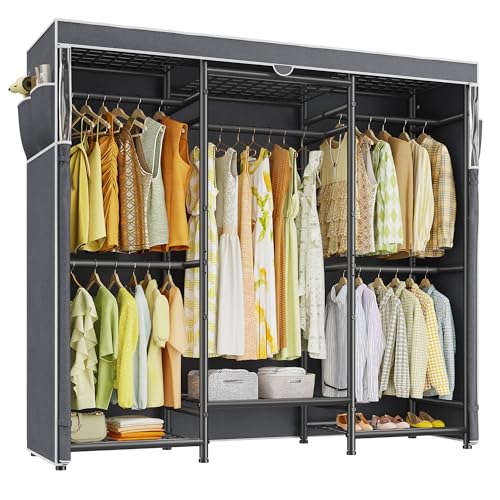 Raybee Clothes Rack with Cover Heavy Duty Clothing Racks for Hanging Clothes Adjustable Metal Portable Closet for Bedroom 66.5" Wx15.75 Dx74.8 H Black