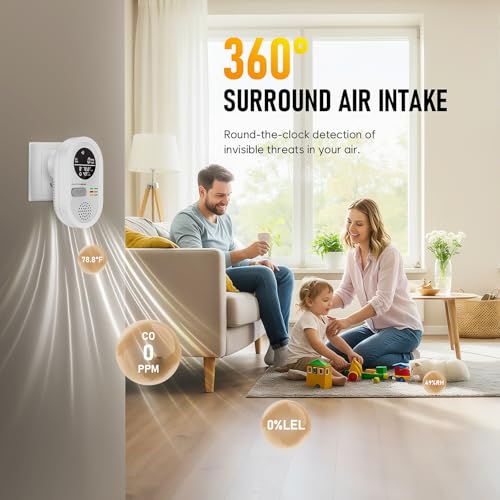 Portable Carbon Monoxide detectors for Travel - 5-in-1 Combination Natural Gas and Carbon Monoxide Detector,Detect Co,Gas,Temperature,Humidity