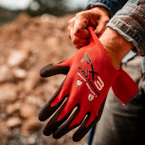 Wells Lamont 6-Pairs Men's FX3 Nitrile Gloves, Coated Grip Work Gloves, Red, Large (448LK-600)
