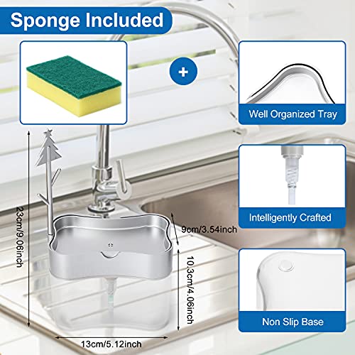 LIFEEZY Silver Soap Dispenser with Sponge Holder, 13oz Kitchen Countertop