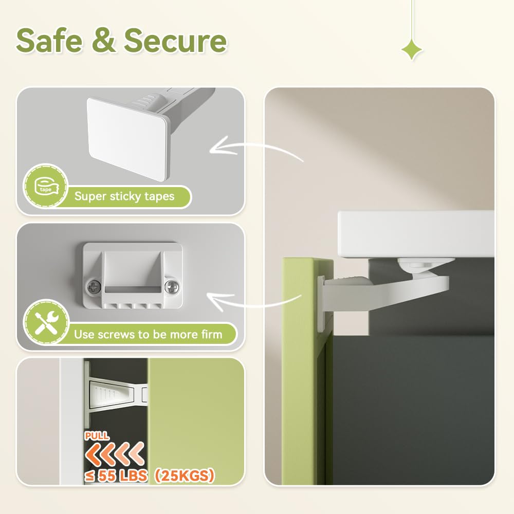 SAFELON 12 Pcs Baby Safety Cabinet Locks Childproof Drawer Locks with Screws, Kids Latch for Drawers and Cabinets, Works with Most Cabinets and Drawers.