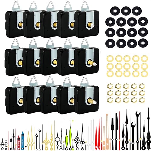 15 Pack Quartz Clock Mechanism Replacement Kit with 16 Pairs of Clock Hands - Silent, Precise, DIY Repair