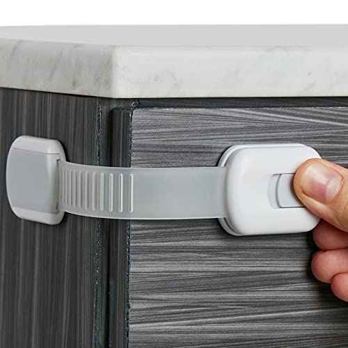 Child Safety Strap Locks (8-Pack) Baby Locks for Cabinets and Drawers, Toilet, Fridge & More. 3M Adhesive Pads. Easy Installation. (White/Gray)