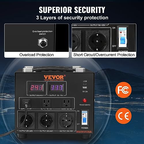 VEVOR 5000W Voltage Converter Transformer Step Up/Down 220V-110V