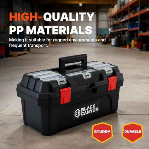 Black Canyon 19 Inch Plastic Tool Box, Support up to 44 lbs, w/Handle, Polypropylene, Dual-Layer Design, Flexible for Stacking, Top-Lid Storage, Ideal for DIY, Workshop, Job Site Organization