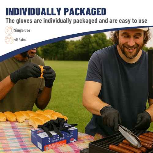 Nitrile Disposable Gloves 5mil, Latex Free, Powder Free, 40 Pairs Individually Wrapped (80 Gloves), Strong Protective Gloves for Food Prep, Cleaning, Industrial, Salon, Household, Travel, Medium