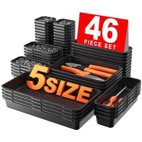 A-LUGEI¡¼?????????? & 5 Size¡½Tool Box Organizer Tray Divider Set, ¡¼Black¡½ Desk Drawer Organizer, Garage Organization and Storage Toolbox Accessories Rolling Tool Chest Cart Cabinet WorkBench Small Part