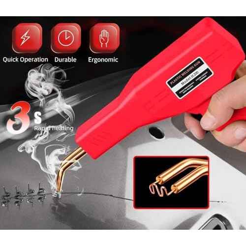 220W Plastic Welder, 1200PCS Staples 40PCS Rods Plastic Welding Kit, 5 in 1 Welding Tips Tape Sandpaper Wire Mesh Stand Metal Brush Screwdriver Plastic Welder Kit Bumper Repair Kit (Red)