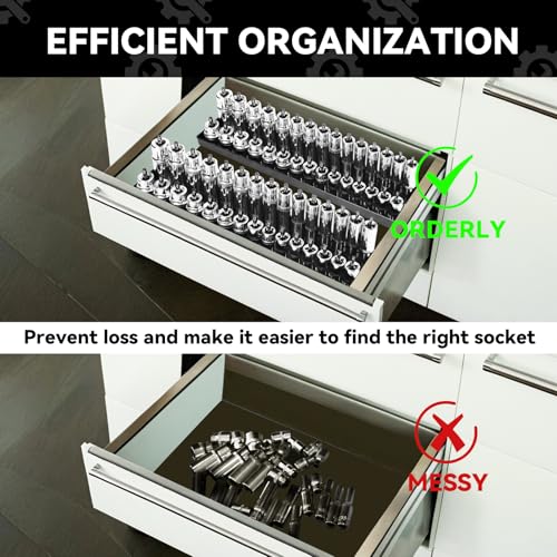 AIUITIO 6-Piece Socket Organizer Tray Set – Red SAE & Black Metric, 1/4/3/8/1/2-Inch Drive, Deep & Shallow, 170 Socket Capacity