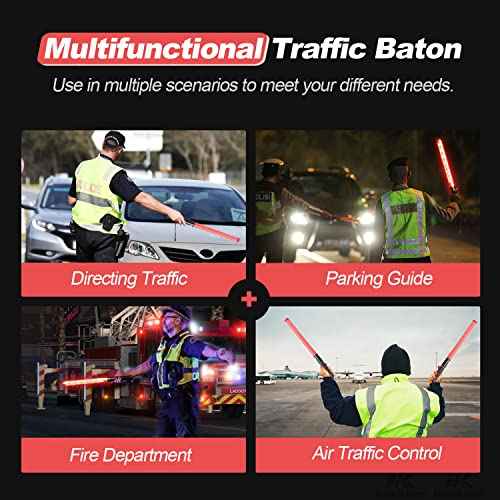 RoadHero 1 Pack Traffic Wand, 21 Inch Led Traffic Control Baton, Safety Light Wands with 2 Flashing Modes, Air Marshaling Signal Wand with Side Clip for Airport, Parking, Car Directing