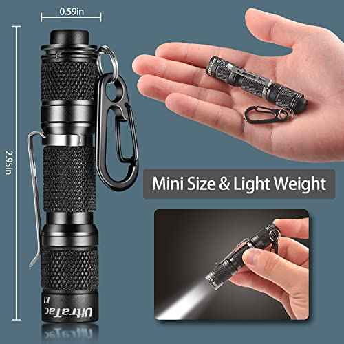 UltraTac K1 180LM Ultra-Bright LED Keychain Flashlight - Waterproof AAA Mini Light Compatible with Rechargeable Batteries, Compact Pocket-Sized for EDC, Camping, Hiking, Emergencies & Outdoor Use
