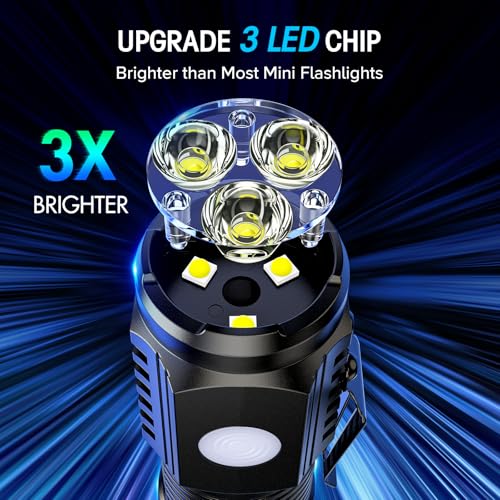 LETMY Rechargeable Mini Flashlights with Magnetic Base, 2 Pack Bright 3 LED Flash Lights, Small EDC Flashlight with Belt Clip, 4 Lighting Modes Portable Rechargeable Flashlights for Camping Home