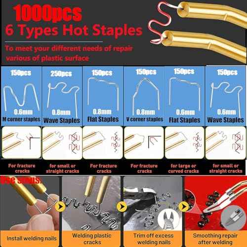 Upgraded 220W Plastic Welder, 2 in 1 Plastic Welding Kit Plastic Repair Welder Kit 1000PCS Hot Stapler Soldering Gun with 100PCS Plastic Welding Rods Car Bumper Repair Kit for Most Plastic Repair
