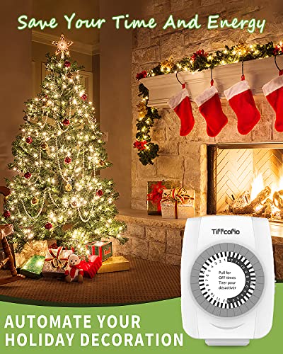 Tiffcofio Mechanical Outlet Timer 2 Pack - 3 Prong Programmable Light Timer for Home & Christmas