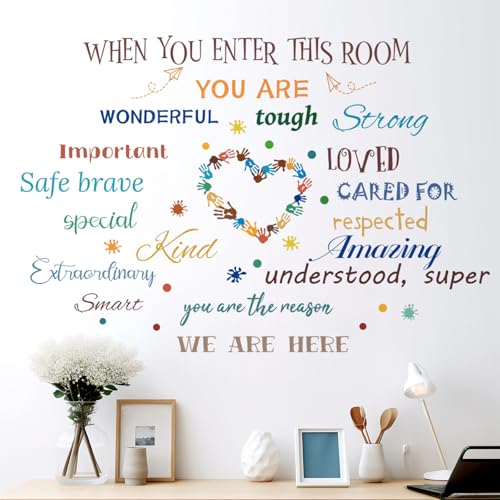 Colorful Inspirational Quote Wall Decals Motivational Positive Phrase Wall Stickers Handprint Splatter Wall Sticker Peel and Stick Removable Wall Decor for Kids Classroom School LM93233
