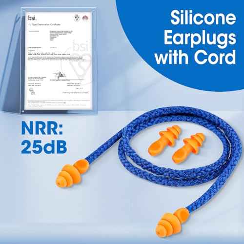 AZEN 55 Pairs Silicone Ear Plugs, Reusable Earplugs for Noise Reduction, 25dB NRR Corded Ear Plug for Sleeping Noise Cancelling, Ear Plug with String Individual Packing