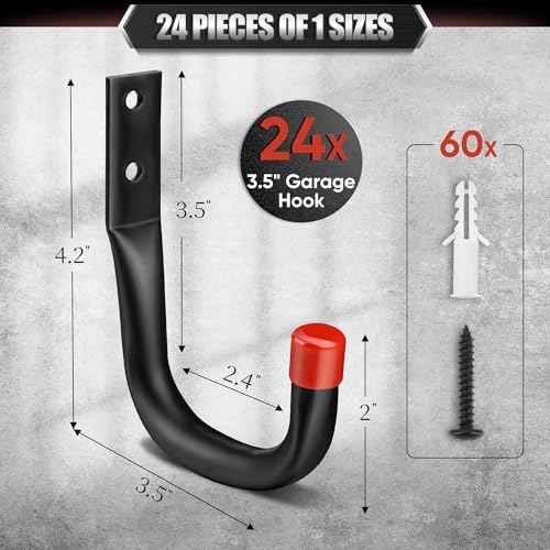 Nacial 24 Pack Garage Hooks Heavy Duty, 3.5" Garage Wall Hook with EVA Pads, 100LBS Capacity Hooks for Hanging Bikes, Kayak Folding Chairs and Hanging Ladders