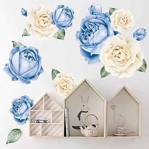 Watercolor Roses Wall Decals (Blue & White Watercolor)