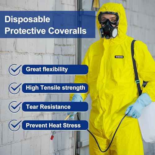 Hazmat Suit Disposable Coverall | Heavy Duty Full Body Paint Coverall & Suit in 7 Sizes with Multiple Specifications With Hood - Breathable & Water Resistant - X-Large, Yellow, 1