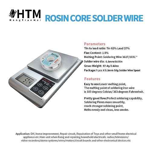 HengTianMei 63/37 Rosin Core Tin Lead Solder Wire For Electrical Soldering(0.3mm/50g)