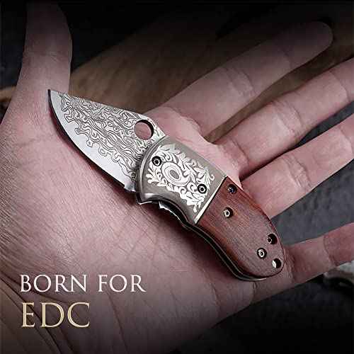 STARDW Small Folding Pocket Knife for Men Women,Damascus Pattern Folding Utility Knife,Box Cutter,Cool EDC Knife for Outdoor,Camping,Hiking,Gifts for Dad Husband Men (D)