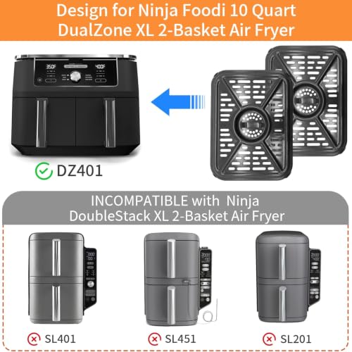 Air Fryer Grill Pan for Ninja DZ302 DZ401 DZ550 10QT DualZone - Griddle Crisper Plate with Rubber Bumpers