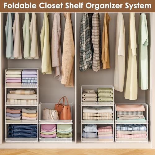 Tiaoheka White 4-Tier Stackable Closet Organizer Shelves - Foldable Storage Bins