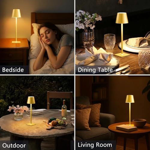 Yogaret Gold Rechargeable Cordless Table Lamp 2 Pack - Waterproof & Dimmable