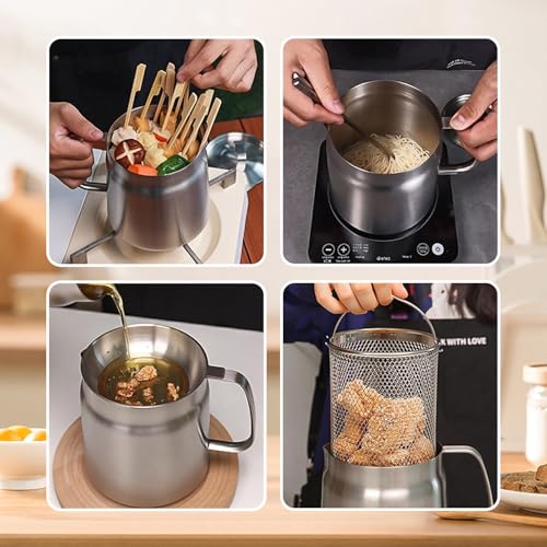 50oz 304 Stainless Steel Deep Fryer Pot with Basket & Strainer, Large Capacity Oil Filter Container (1.5L / 1.7Qt) – GADO, 1.6 Quarts Variation