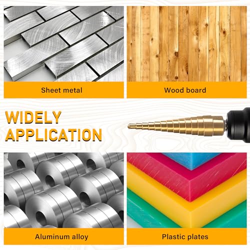 Step Drill Bit Set, 3PCS Titanium High Speed Steel Drill Bits, Step Bits for Metal Aluminium Wood Hole Drilling, Unibit Set for DIY Lovers, 28 Step Sizes (1/8" to 3/4")