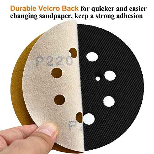 5-Inch 8-Hole Hook and Loop Sanding Discs 220-Grit Random Orbit Sandpaper, 50-Pack