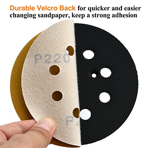 Aiyard 100-Pack 5-Inch 220 Grit Hook and Loop Sanding Discs with 8 Holes