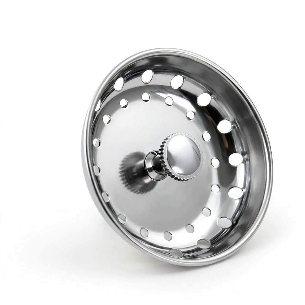 Highcraft 97333 Kitchen Sink Basket Strainer Replacement for Standard Drains (3.25 Inch) Chrome Plated Stainless Steel Body With Rubber Stopper, 3.25"