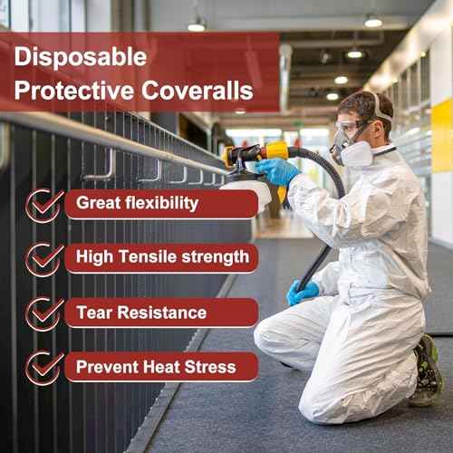 Hazmat Suit Disposable Coverall | Heavy Duty Full Body Painters Suit in 7 Sizes with Multiple Specifications for Men & Women Without Hood - Breathable & Water Resistant - Large, White, 1