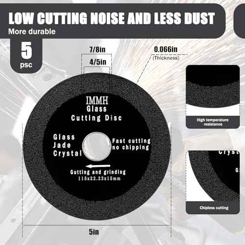5Pack 4.5-Inch Glass Cutting Disc, Diamond Blade for Angle Grinder, Ultra-Thin Diamond Blade Cutting Disc for Grinding Glass, Jade, Crystal, Wine Bottles, Tile, Compatible Dry & Wet